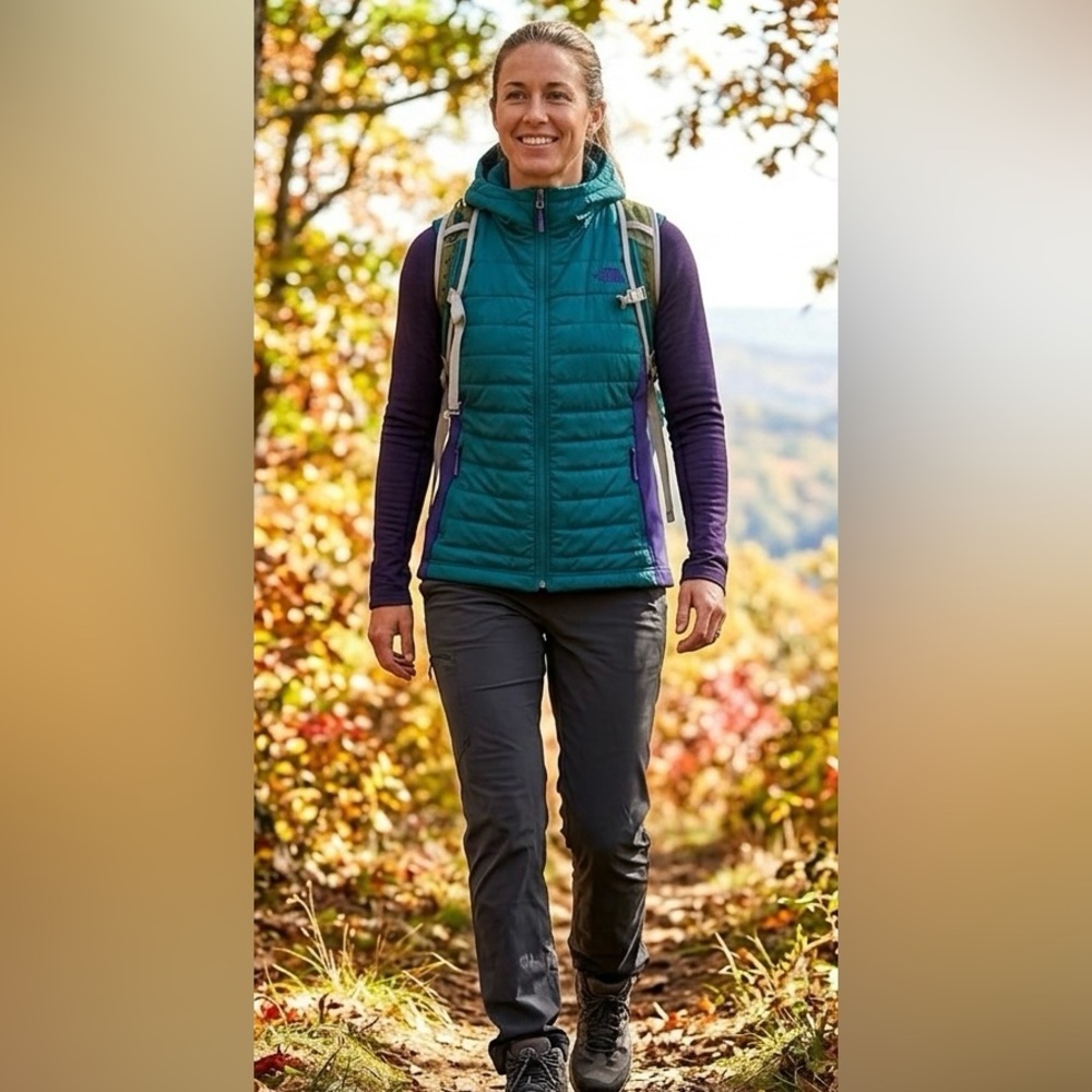The North Face Mashup Vest Teal Purple Quilted Puffer Outdoor Cozy Hiking